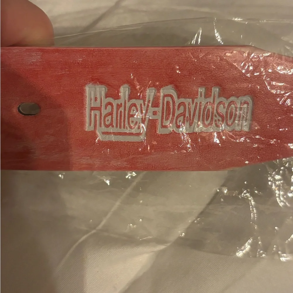 Harley-Davidson Coral Pink Leather Belt with White Logo appr. 36” long NWT